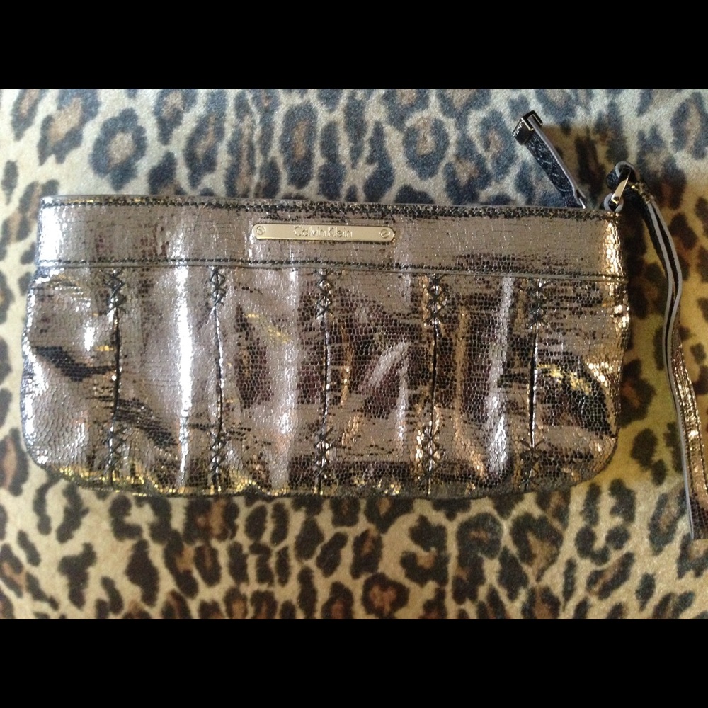 Calvin Klein metallic wristlet